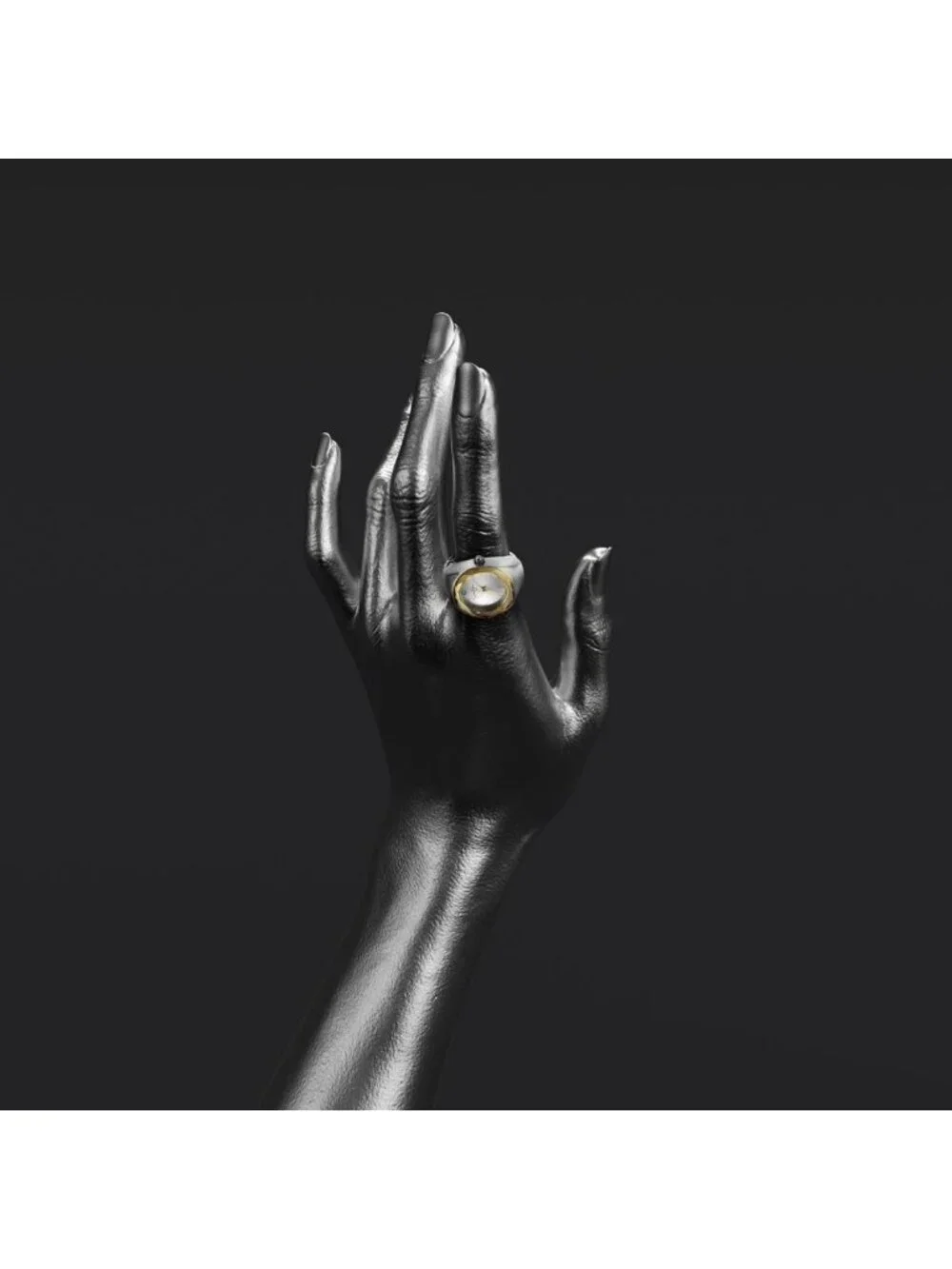 Stylish Silver Adjustable Ring Watch with Gold Bezel, Quartz Mini Dial & Crystal